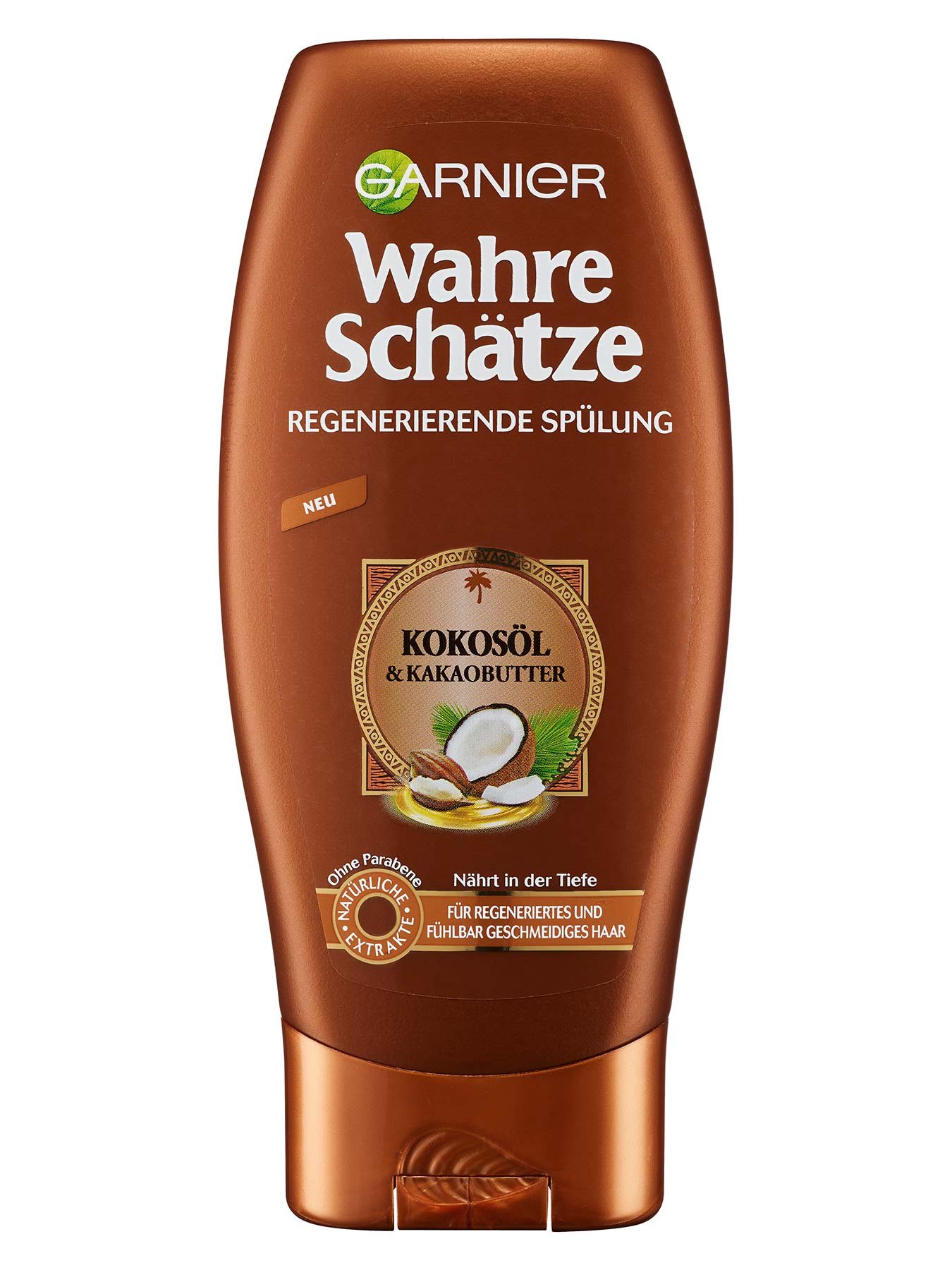 Regenerierende-Spuelung-Wahre-Schaetze-Kokosoel-Kakaobutter-250ml-Vorderseite-Garnier-De-gross